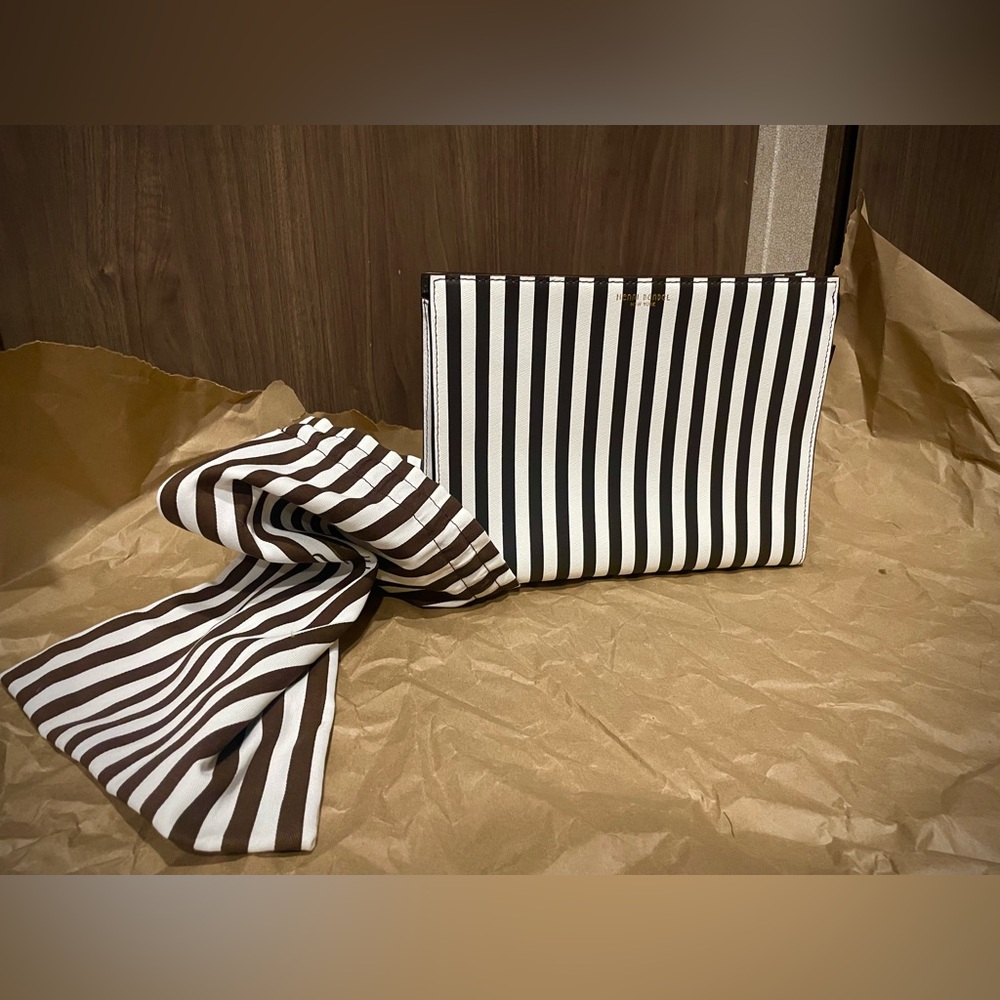 NWT West 57th Cosmetic Clutch Brown & White